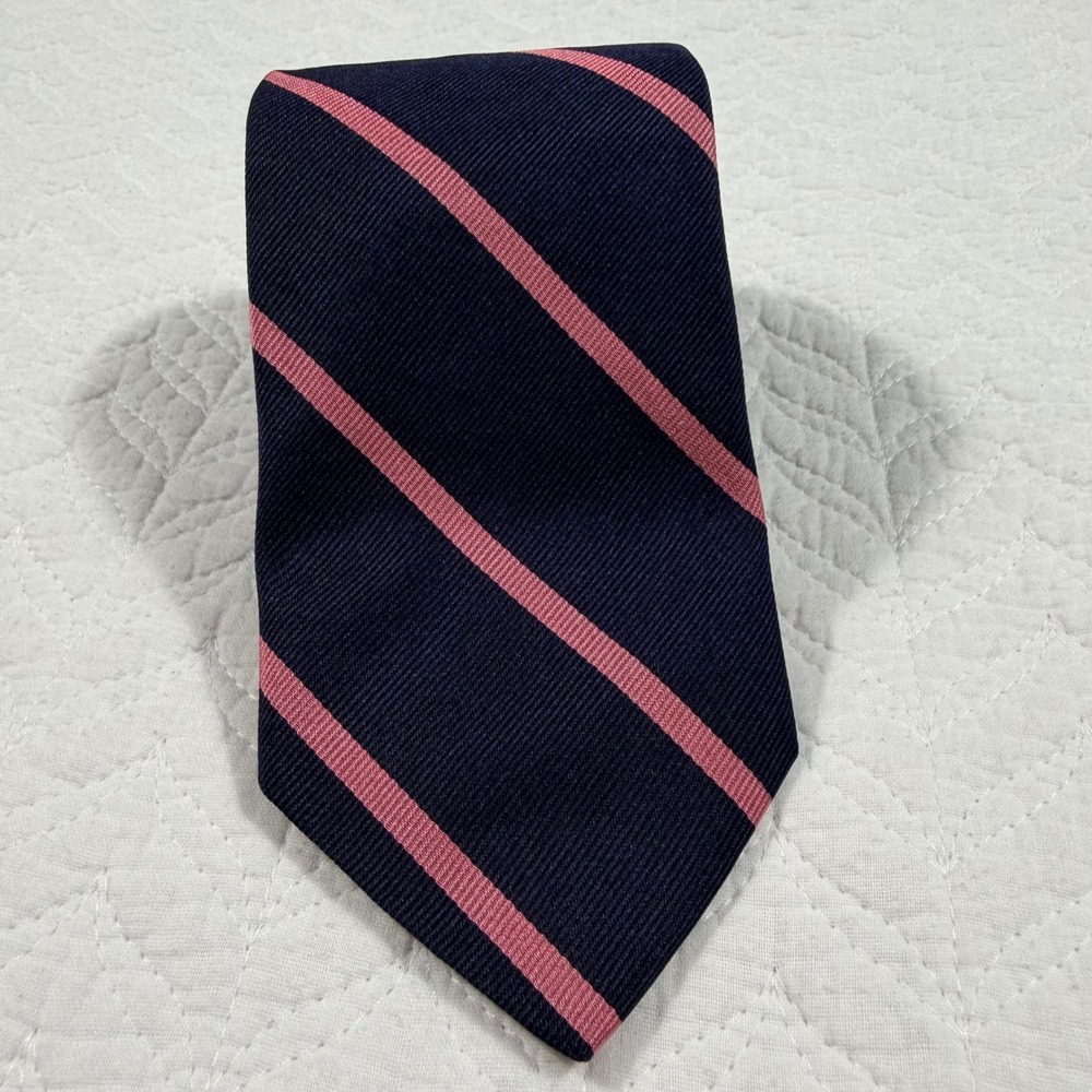 Brooks Brothers 346 Mens Necktie Repp Stripe 100% Silk Navy Pink 59"x3" EUC